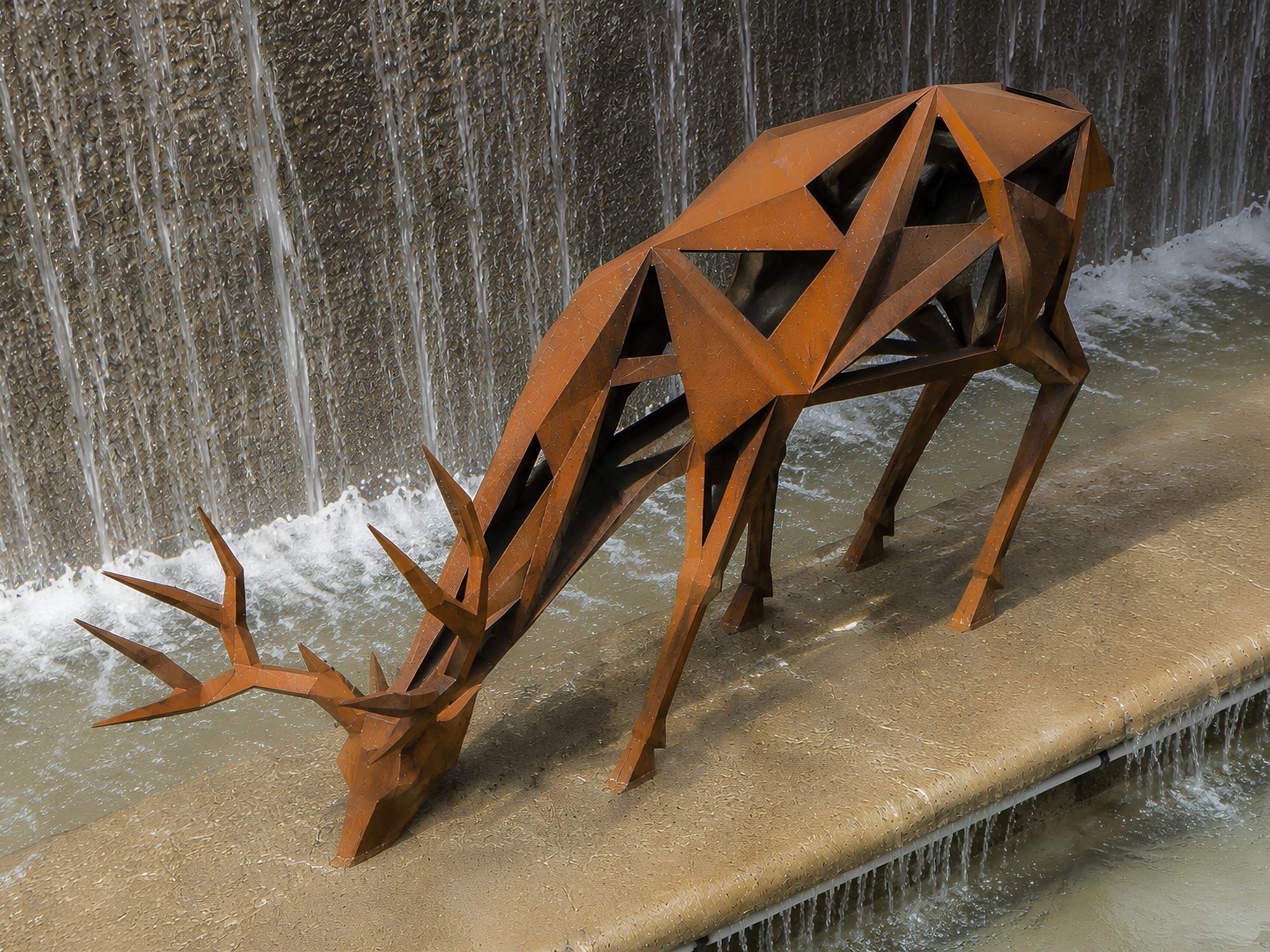 Silent Spring contemporary corten steel deer sculpture by FORMA Sculptures, featuring geometric forms inspired by wildlife for public parks, gardens, resorts, and landscape architecture.