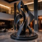 Ascension contemporary abstract steel sculpture by FORMA Sculptures, featuring elegant twisting forms that symbolize ambition, transformation, and the continuous pursuit of higher achievement in luxury architectural spaces.