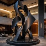 Ascension contemporary abstract steel sculpture by FORMA Sculptures, featuring elegant twisting forms that symbolize ambition, transformation, and the continuous pursuit of higher achievement in luxury architectural spaces.