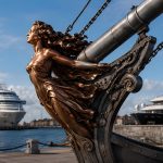 Lady of the Horizon contemporary bronze marina sculpture by FORMA Sculptures, inspired by classic ship figureheads and designed as a landmark public art installation for ports, marinas, and waterfront developments.