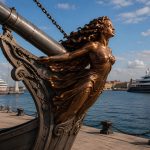 Lady of the Horizon contemporary bronze marina sculpture by FORMA Sculptures, inspired by classic ship figureheads and designed as a landmark public art installation for ports, marinas, and waterfront developments.