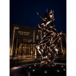 Phoenix Ascending contemporary stainless steel architectural sculpture by FORMA Sculptures, inspired by the mythical phoenix and designed as a landmark public art installation for luxury hotels, corporate headquarters, and cultural destinations.