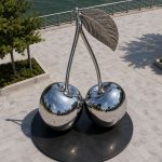 Twin Essence contemporary stainless steel architectural sculpture by FORMA Sculptures, creating a landmark public art installation for waterfronts, luxury developments, and urban plazas.